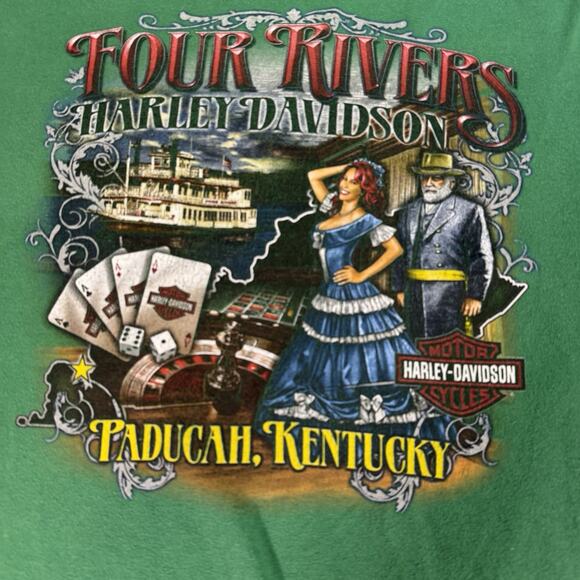 Harley Davidson Mens 2XL Houma La Green T Shirt Pre Owned 2013 Graphic Print - Picture 6 of 6